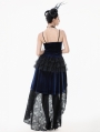 Black and Royal Indigo Velvet Lace Gothic Tiered Tail Party Dress