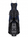 Black and Royal Indigo Velvet Lace Gothic Tiered Tail Party Dress