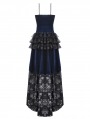 Black and Royal Indigo Velvet Lace Gothic Tiered Tail Party Dress
