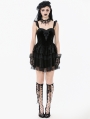 Black Gothic Velvet Lace Applique Layered Short Dress