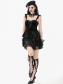Black Gothic Velvet Lace Applique Layered Short Dress
