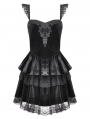 Black Gothic Velvet Lace Applique Layered Short Dress