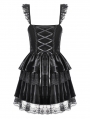 Black Gothic Velvet Lace Applique Layered Short Dress