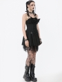 Black Gothic Dark Demon Pleated Irregular Mesh Splicing Dress