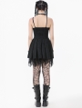 Black Gothic Dark Demon Pleated Irregular Mesh Splicing Dress