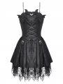 Black Gothic Dark Demon Pleated Irregular Mesh Splicing Dress