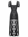 Black Gothic Faux Two-Piece Lace Velvet Rose Maxi Dress