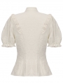 Ivory Vintage Short Puff Sleeve Button Blouse for Women