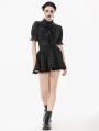 Black Gothic Women's Short Sleeve Blouse with Detachable Cravat
