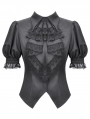 Black Gothic Women's Short Sleeve Blouse with Detachable Cravat