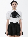 White Gothic Victorian Black Lace Cravat Blouse for Women