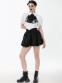 White Gothic Victorian Black Lace Cravat Blouse for Women