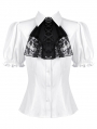 White Gothic Victorian Black Lace Cravat Blouse for Women