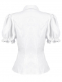 White Gothic Victorian Black Lace Cravat Blouse for Women