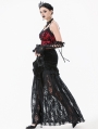 Black Gothic Velvet Sheer Lace Panelled Long Fishtail Skirt