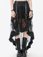 Black Gothic Metal Eyelet Punk Mesh Tail Skirt with Pockets