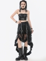 Black Gothic Metal Eyelet Punk Mesh Tail Skirt with Pockets