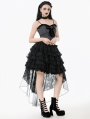 Black Gothic Layered Ruffled Lace High-Low Skirt