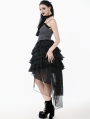Black Gothic Layered Ruffled Lace High-Low Skirt