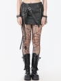 Black Gothic Punk Grommet Straps Star Studded Asymmetric Skirt