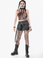 Black Gothic Punk Grommet Straps Star Studded Asymmetric Skirt