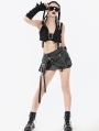Black Gothic Punk Grommet Straps Star Studded Asymmetric Skirt