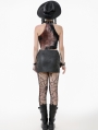 Black Gothic Punk Grommet Straps Star Studded Asymmetric Skirt