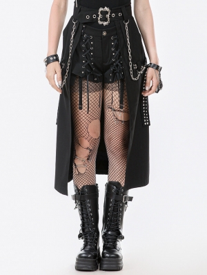 Black Gothic Rebel Punk Chain Skirt with Detachable Belt