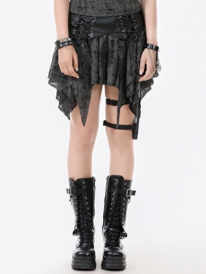 Black and Grey Gothic Shattered Butterfly Punk Irregular Short Skirt