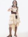 Ivory Vintage Steampunk Gothic Ruffled Layered High-Low Skirt