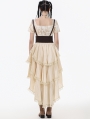 Ivory Vintage Steampunk Gothic Ruffled Layered High-Low Skirt
