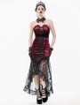 Red Glossy Velvet Lace Trim High-Low Gothic Fishtail Skirt