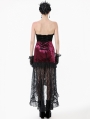 Red Glossy Velvet Lace Trim High-Low Gothic Fishtail Skirt