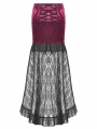 Red Glossy Velvet Lace Trim High-Low Gothic Fishtail Skirt