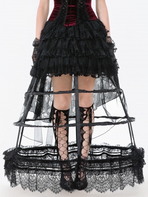Black Retro Gothic Multi-Layered Ruffled Lace Petticoat