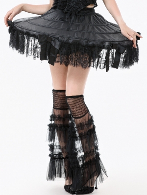 Black Gothic Ballet Bow Detail Lace Trim Petticoat Skirt