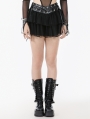 Black Gothic Punk D-Ring Tie Up Mesh Layered Mini Skirt