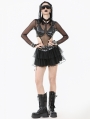 Black Gothic Punk D-Ring Tie Up Mesh Layered Mini Skirt