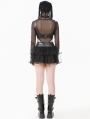 Black Gothic Punk D-Ring Tie Up Mesh Layered Mini Skirt