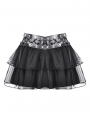 Black Gothic Punk D-Ring Tie Up Mesh Layered Mini Skirt