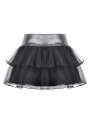 Black Gothic Punk D-Ring Tie Up Mesh Layered Mini Skirt