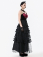 Black Gothic Polka Dot Ruched Mesh Tiered Lace Long Skirt