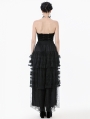 Black Gothic Polka Dot Ruched Mesh Tiered Lace Long Skirt