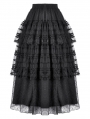 Black Gothic Polka Dot Ruched Mesh Tiered Lace Long Skirt