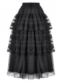 Black Gothic Polka Dot Ruched Mesh Tiered Lace Long Skirt