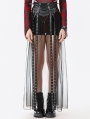 Black Gothic Rebel Leather Spliced Mesh Slit Maxi Skirt