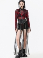 Black Gothic Rebel Leather Spliced Mesh Slit Maxi Skirt