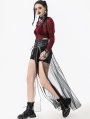 Black Gothic Rebel Leather Spliced Mesh Slit Maxi Skirt