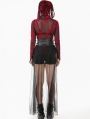 Black Gothic Rebel Leather Spliced Mesh Slit Maxi Skirt