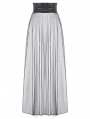 Black Gothic Rebel Leather Spliced Mesh Slit Maxi Skirt